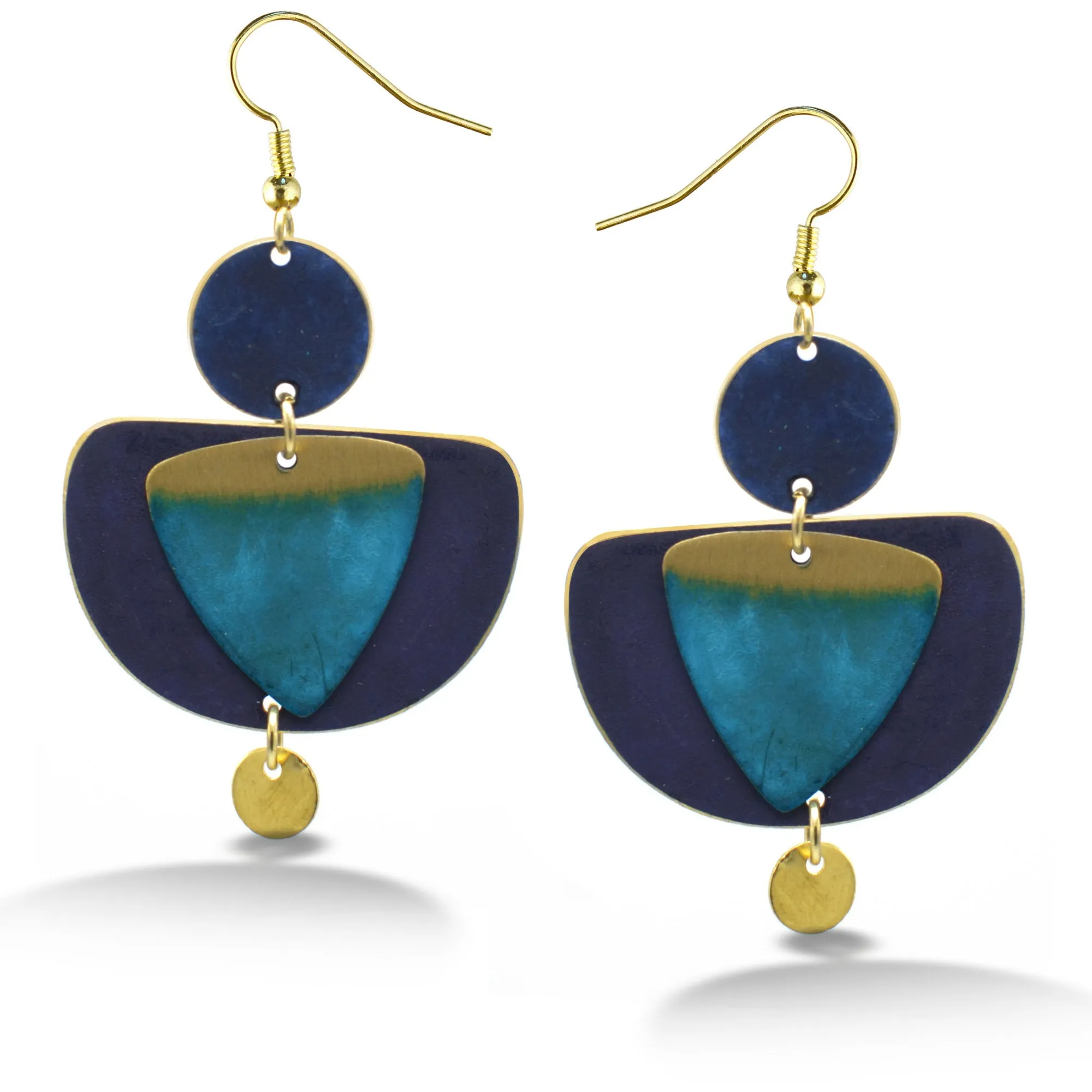 GOLD TURQUOISE BLUE PATINA DROP EARRINGS #ER55670BLUE(BD6)