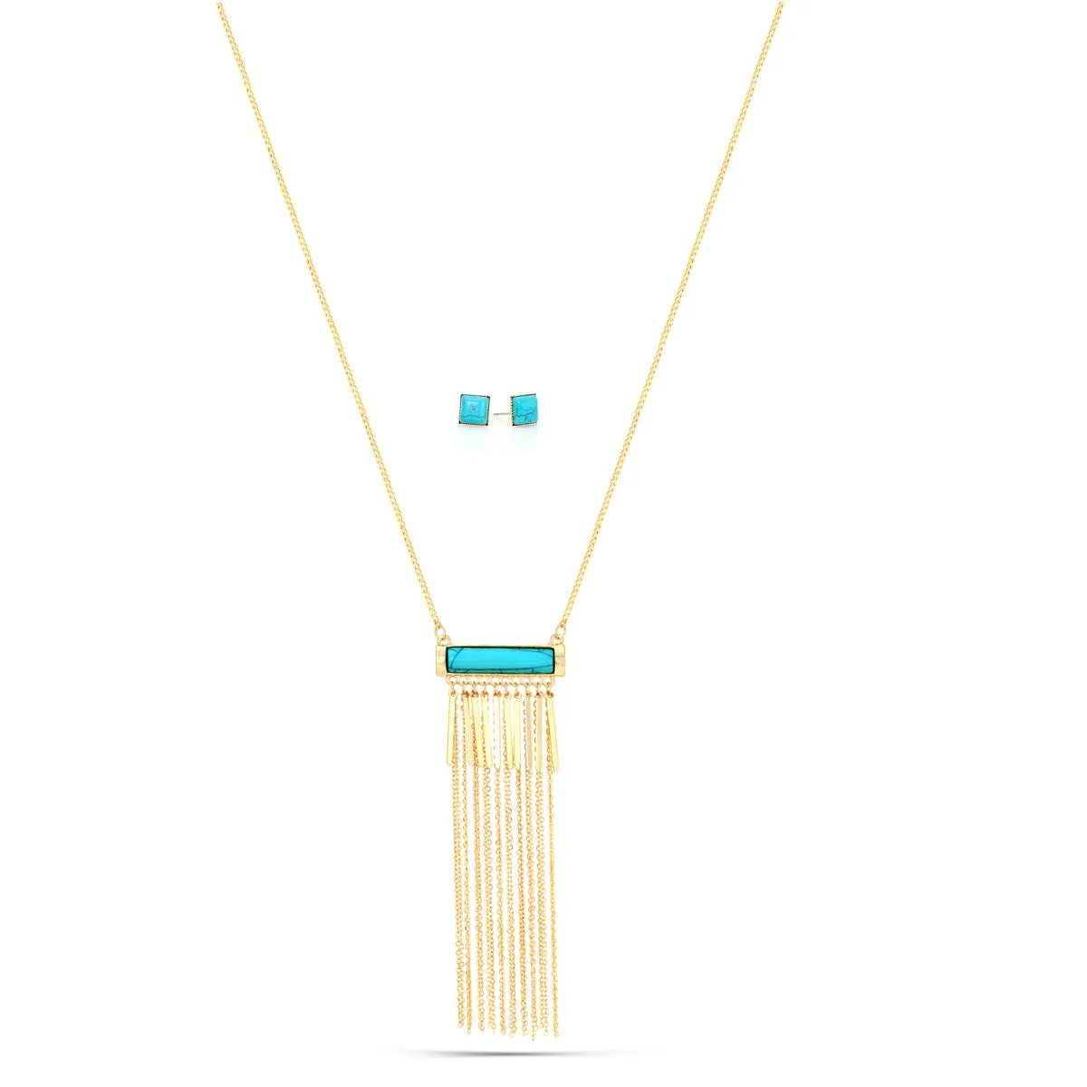 GOLD TURQUOISE RESIN TASSEL NECKLACES #SWR-CP2011COR (OH22)