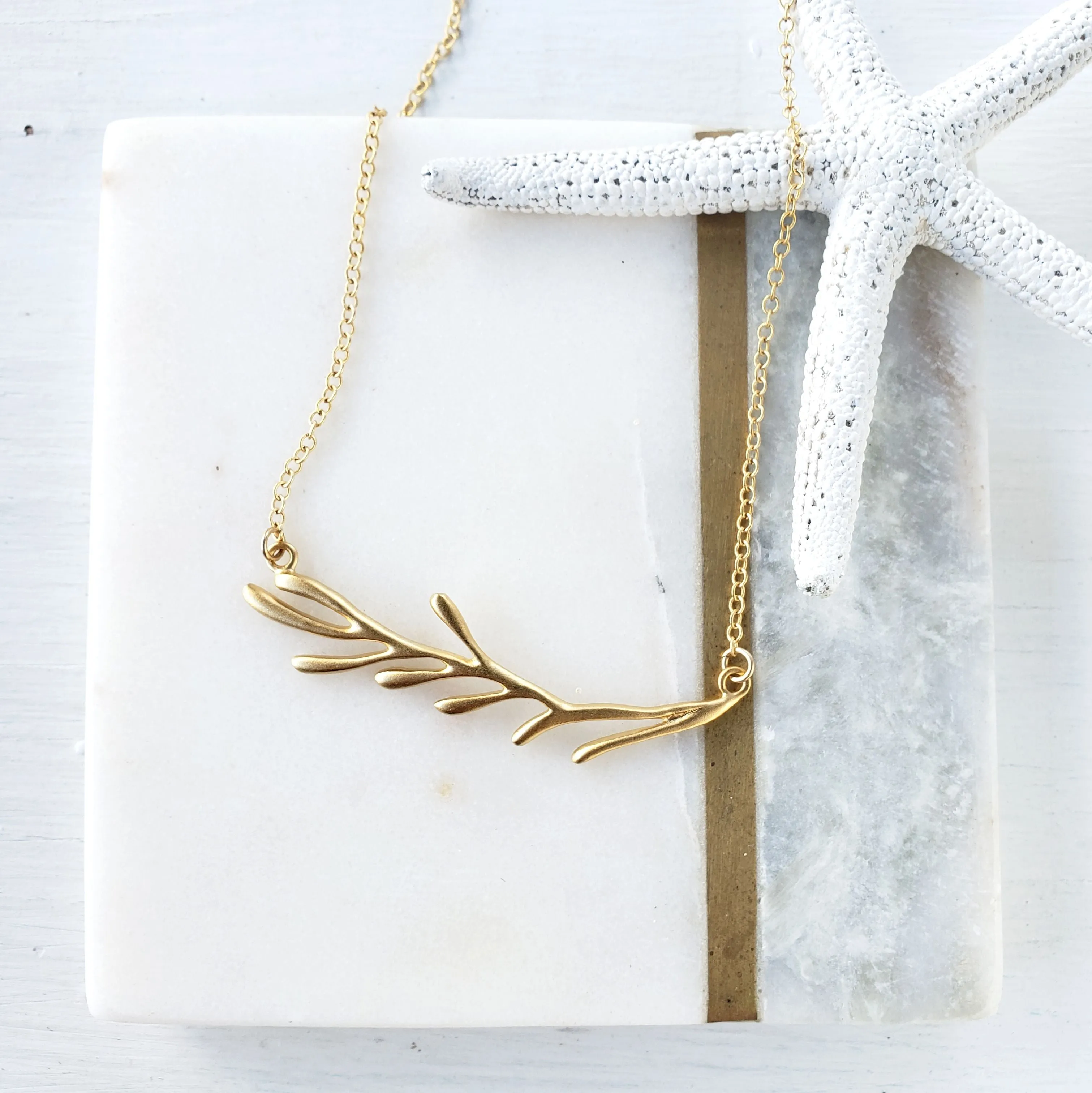 Gold Vermeil- Sterling Silver Coral Branch Necklace