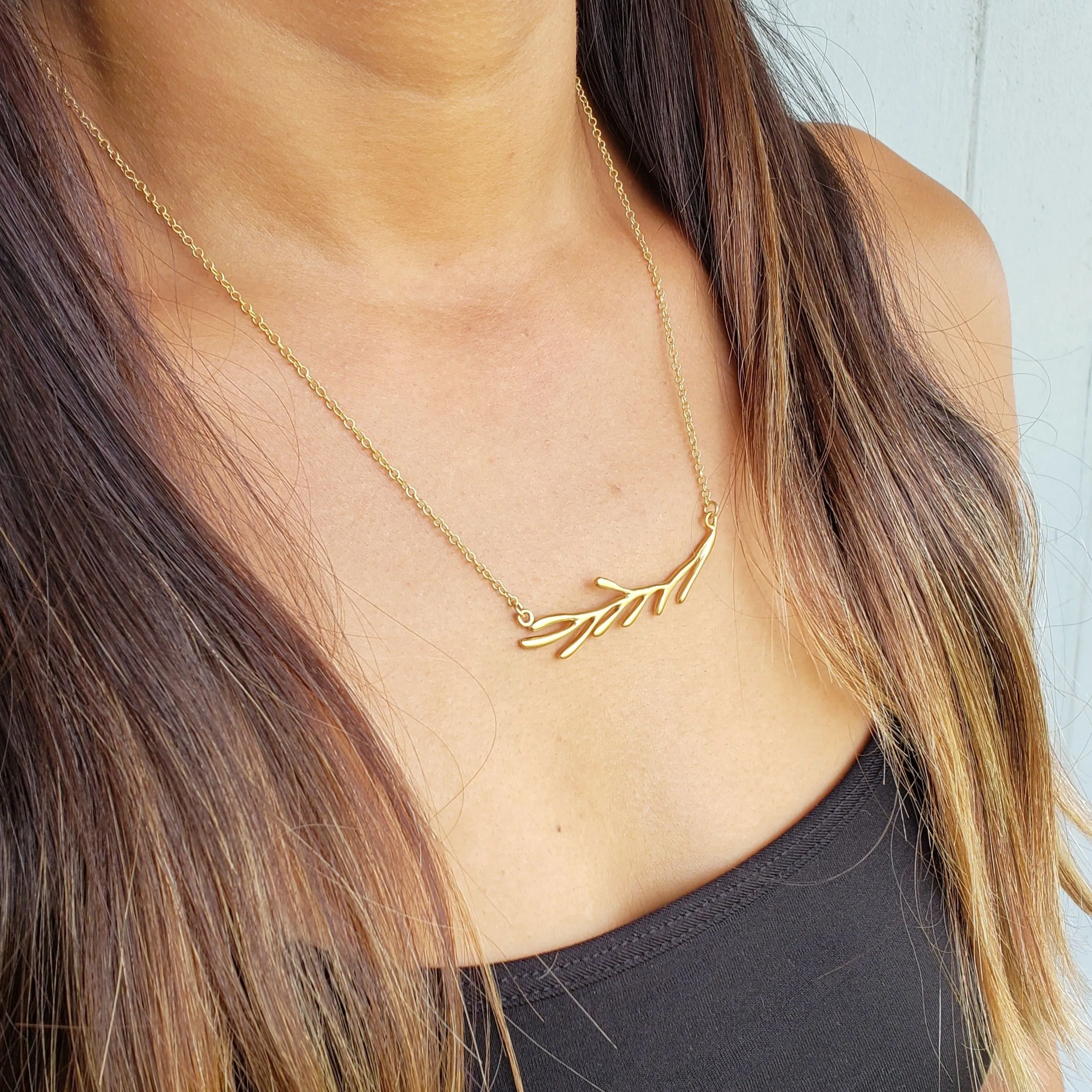 Gold Vermeil- Sterling Silver Coral Branch Necklace