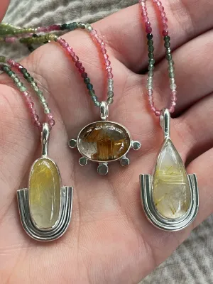 Golden Rutilated Quartz on Beaded Tourmaline Necklace #2