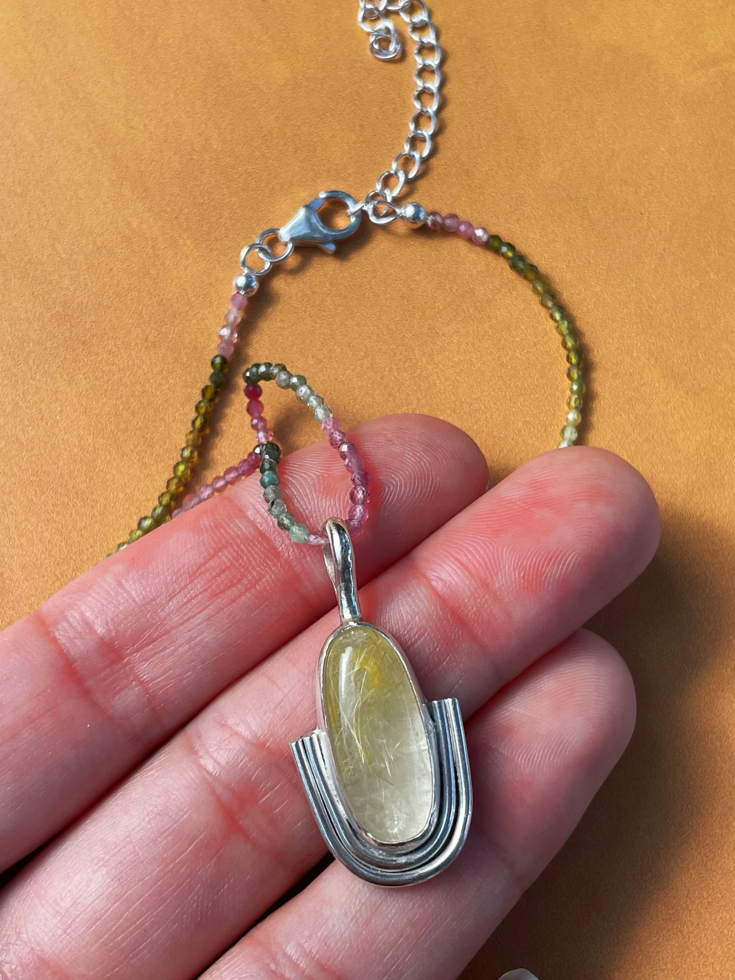 Golden Rutilated Quartz on Beaded Tourmaline Necklace #2
