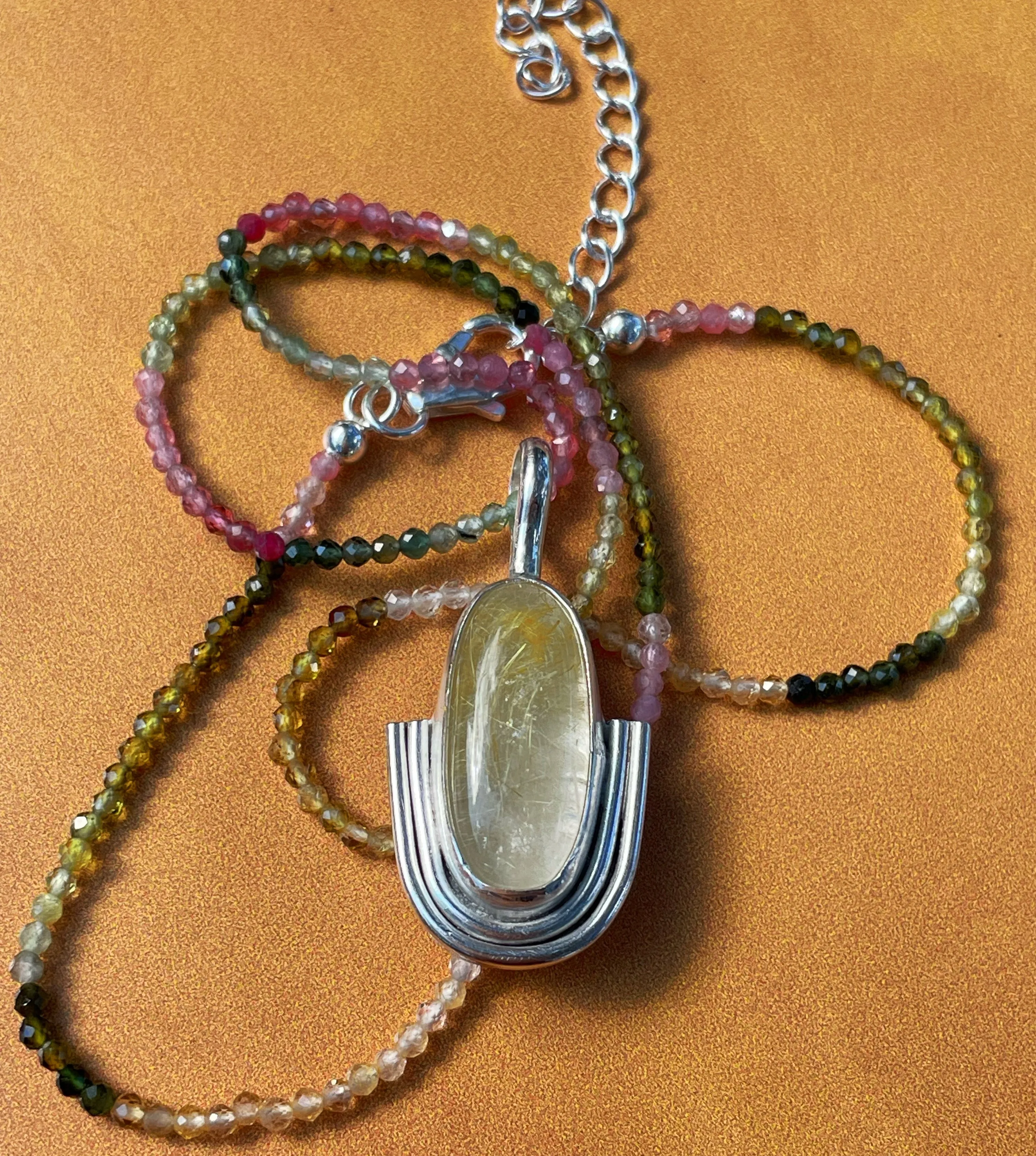 Golden Rutilated Quartz on Beaded Tourmaline Necklace #2