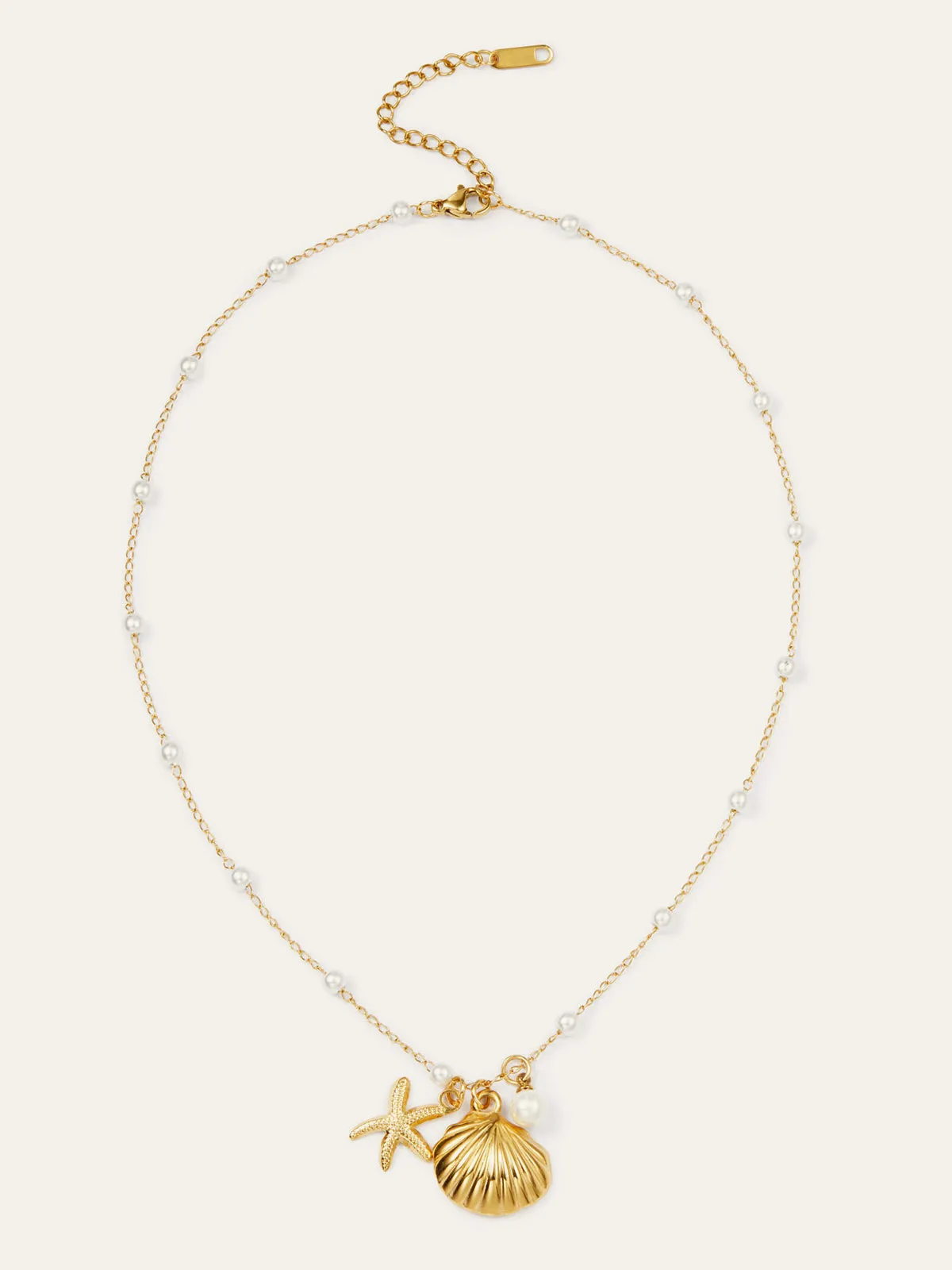 Golden Shell & Starfish Necklace With Pearls