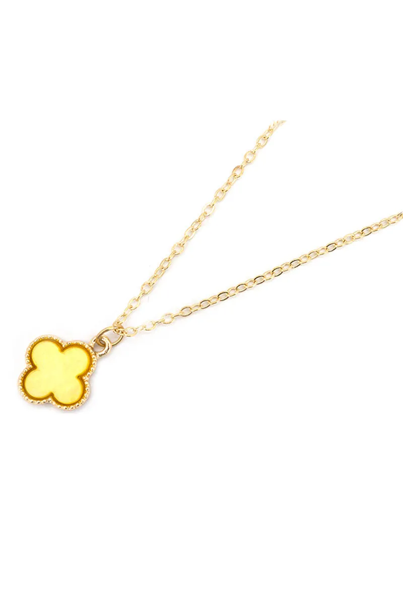 Goldtone Trimmed Yellow Shell Quatrefoil Necklace