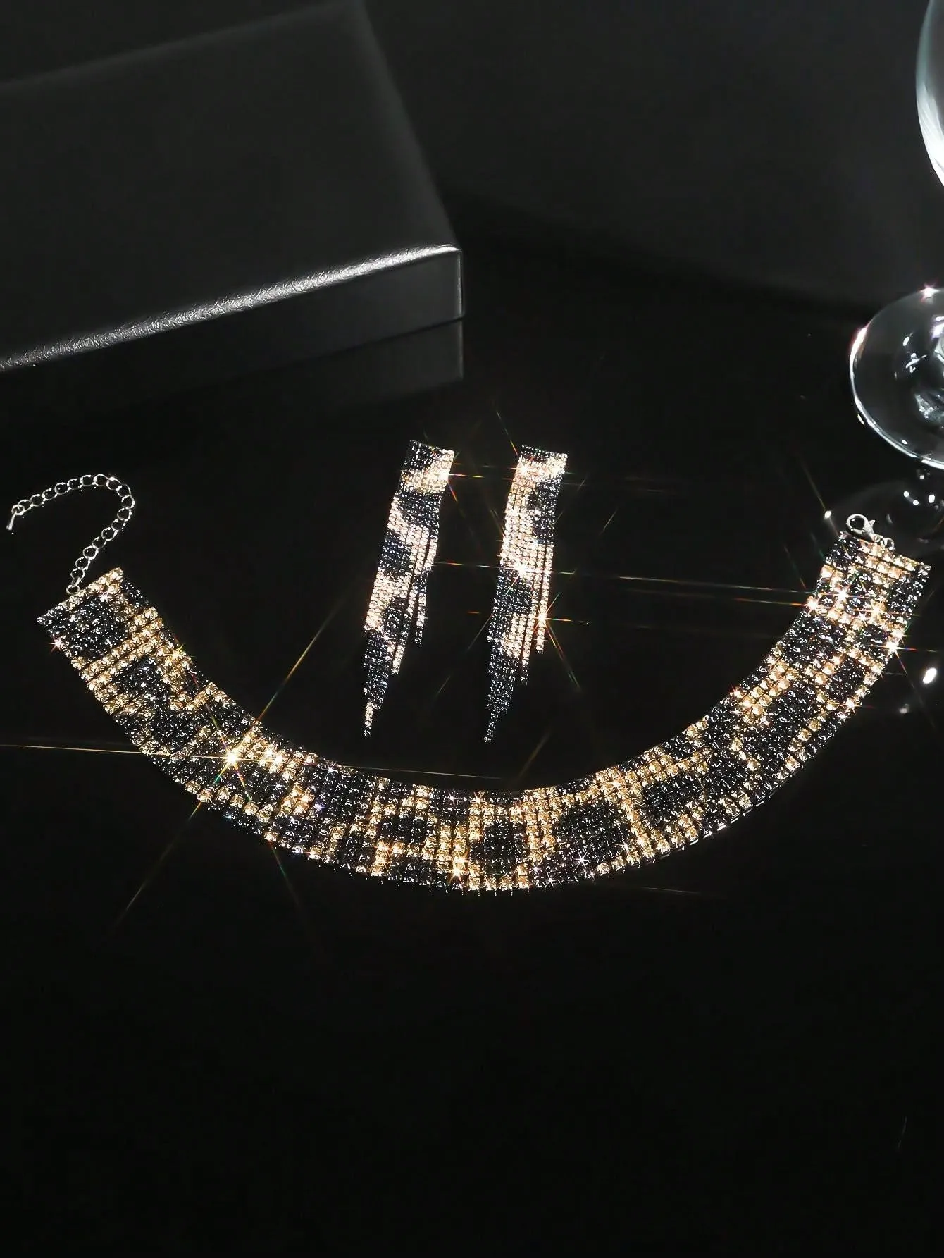 Gorgeous Leopard Crystal Rhinestone Necklace Earrings Set- FD ⚡