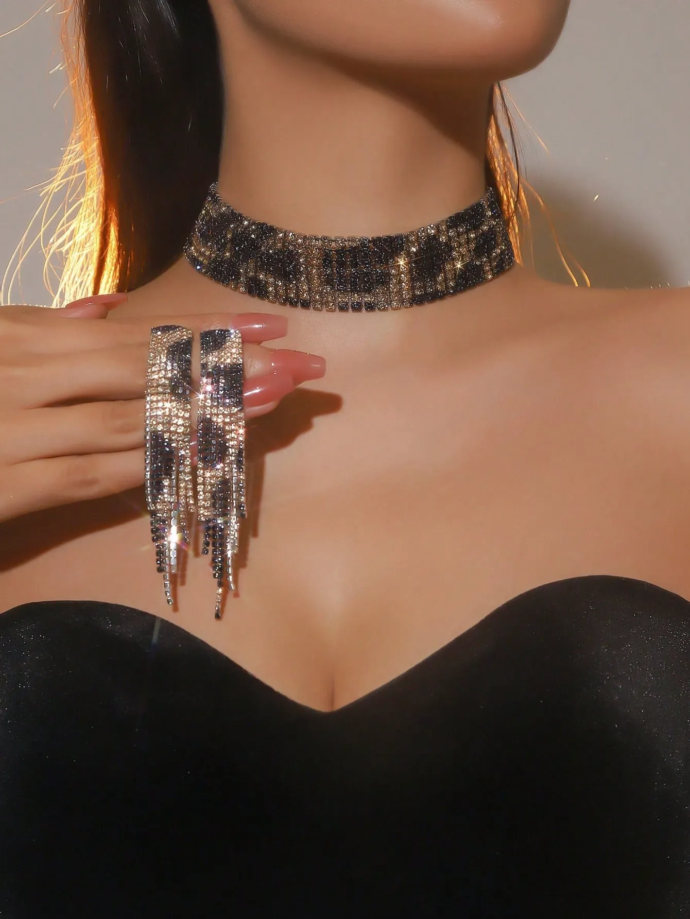 Gorgeous Leopard Crystal Rhinestone Necklace Earrings Set- FD ⚡