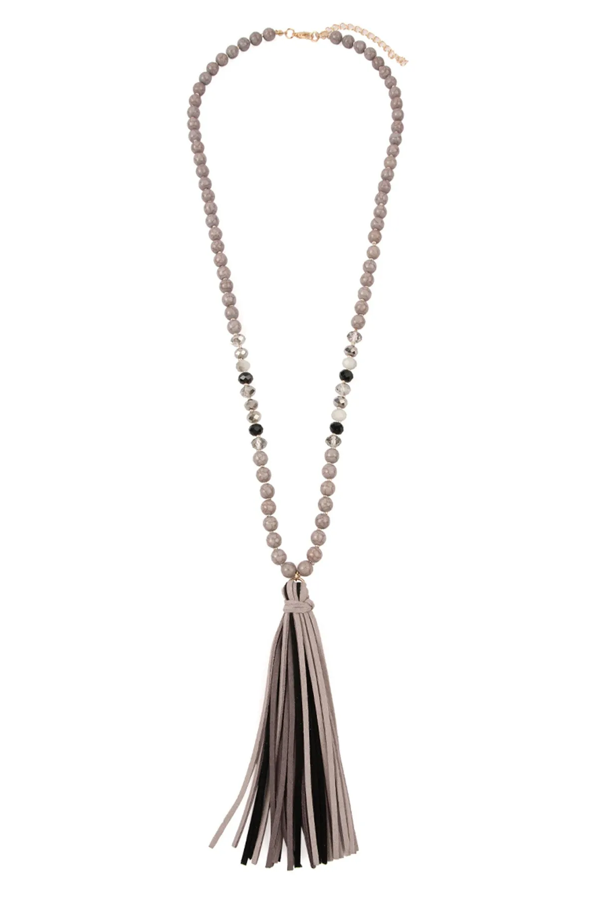 Gray Colorful Natural Stone and Glass Beads with Tassel Necklace - Pack of 6