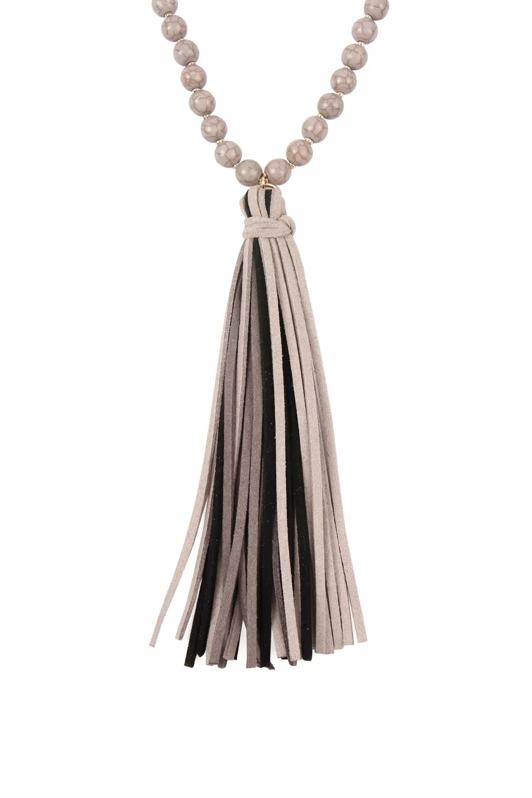 Gray Colorful Natural Stone and Glass Beads with Tassel Necklace - Pack of 6
