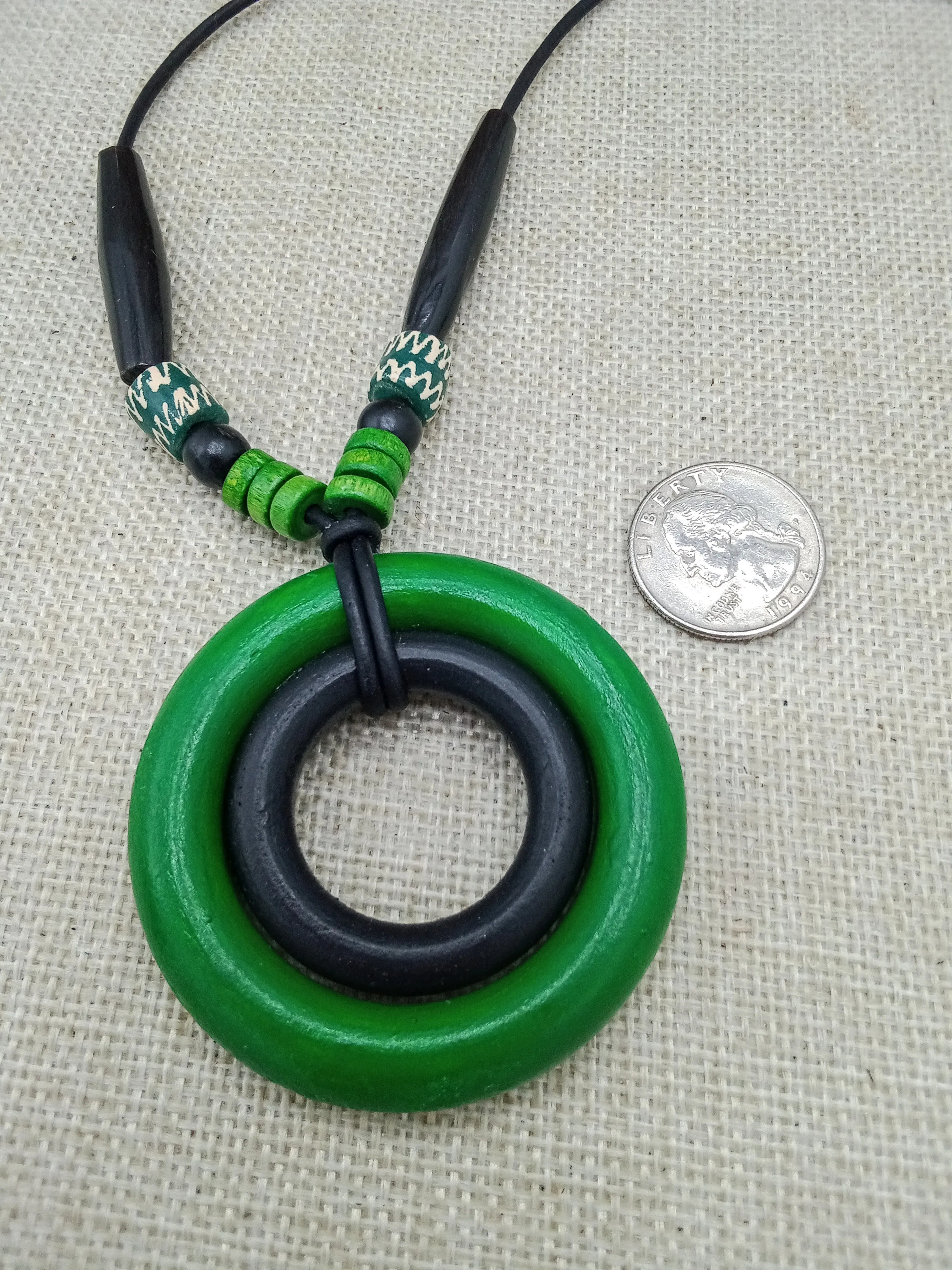 Green Necklaces for Women Wooden Beaded Long Jewelry Ethnic Round Handmade Gift