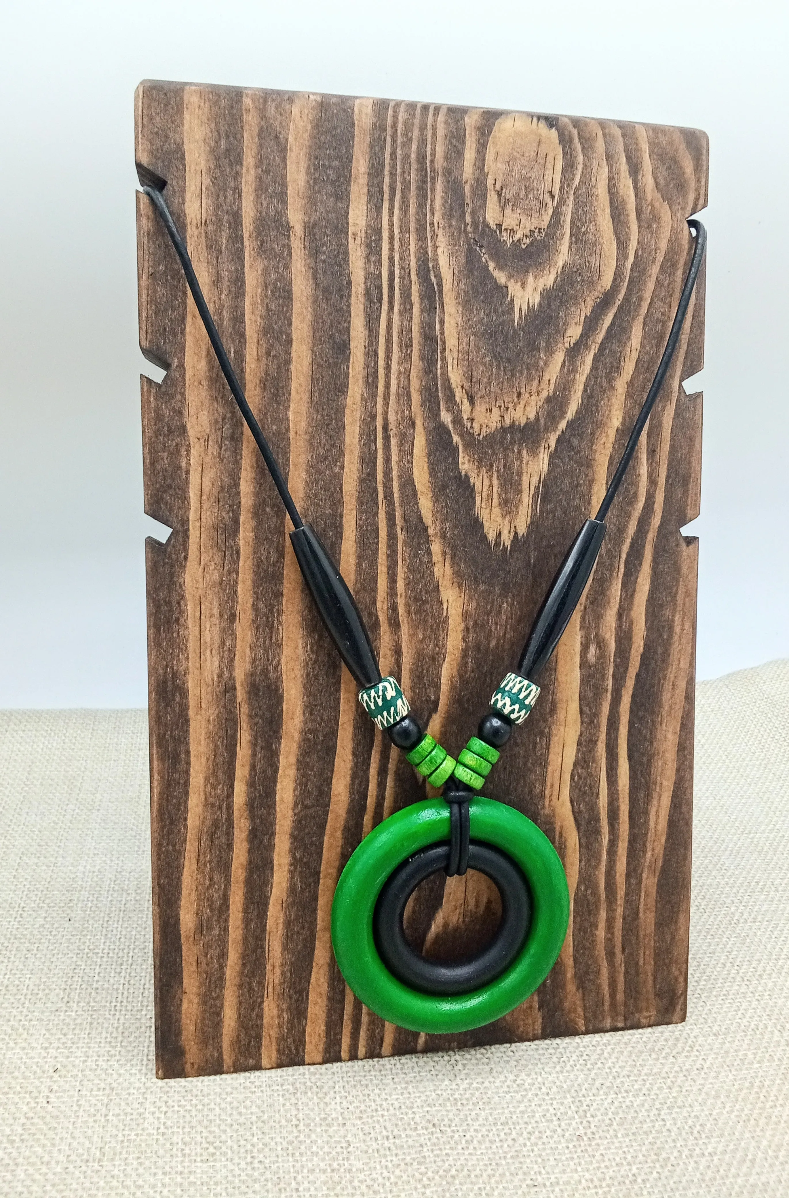 Green Necklaces for Women Wooden Beaded Long Jewelry Ethnic Round Handmade Gift