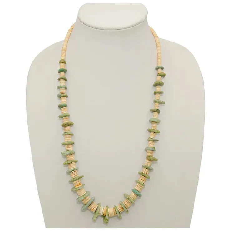 Green Turquoise & Shell Tab Necklace