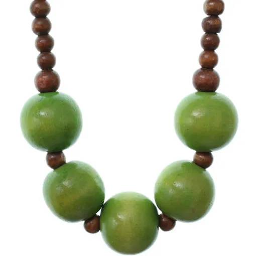 Green Wooden Beaded Stretch Necklace Set