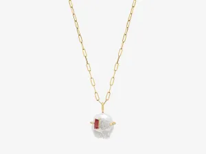Gum Drop Baroque Pearl Necklace with Pink Tourmaline Baguette Stone