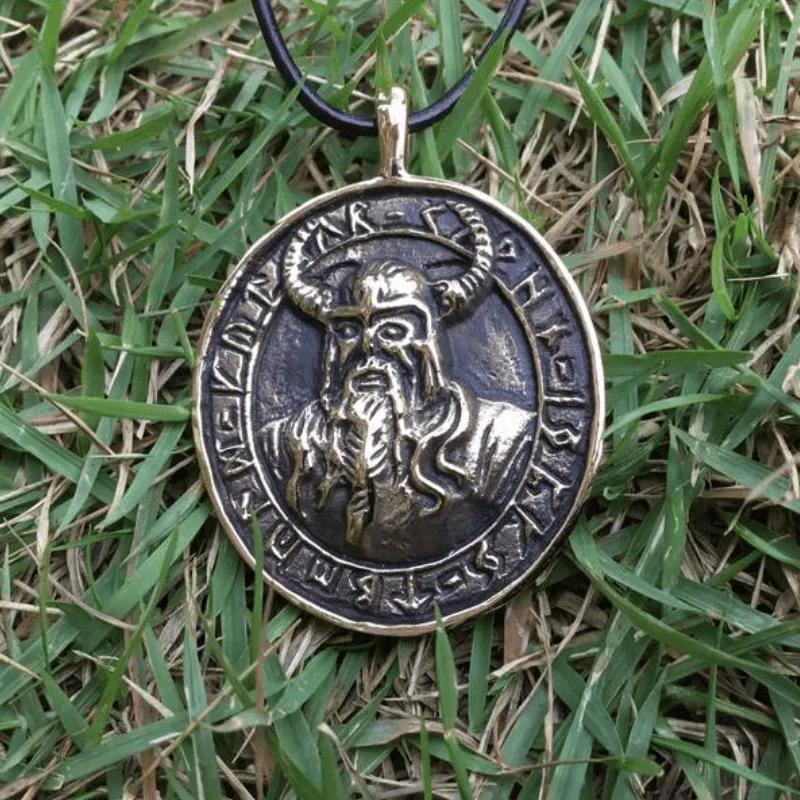 Handcrafted Bronze Viking Warrior with Runes Pendant