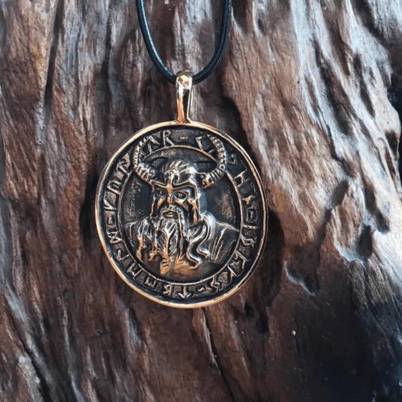 Handcrafted Bronze Viking Warrior with Runes Pendant
