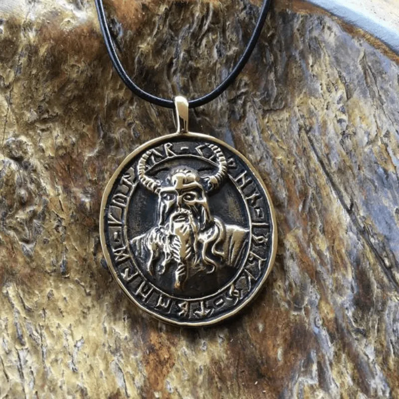 Handcrafted Bronze Viking Warrior with Runes Pendant