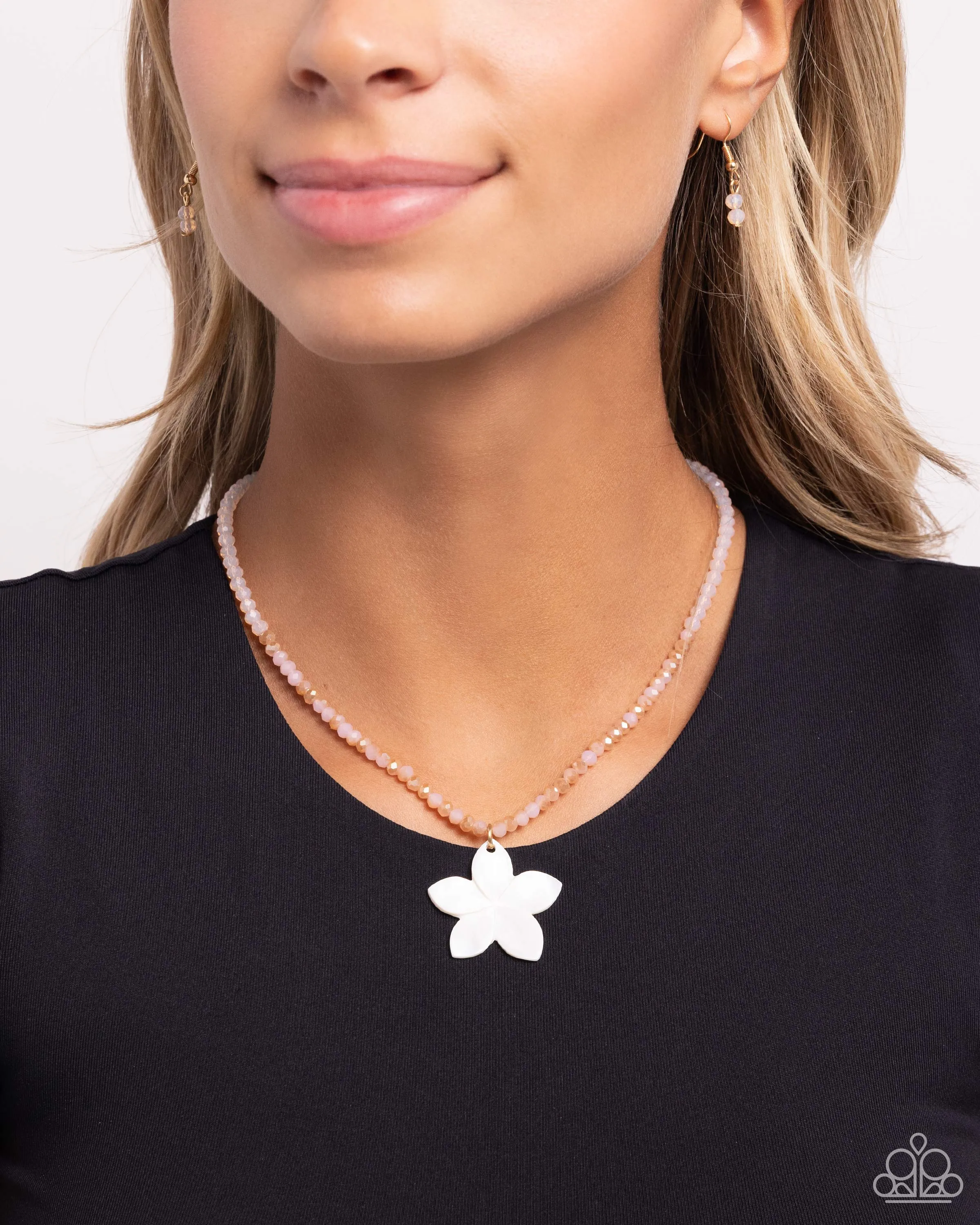 Handcrafted Hawaiian - Pink - Shimmery Bead White Seashell Flower Paparazzi Short Necklace