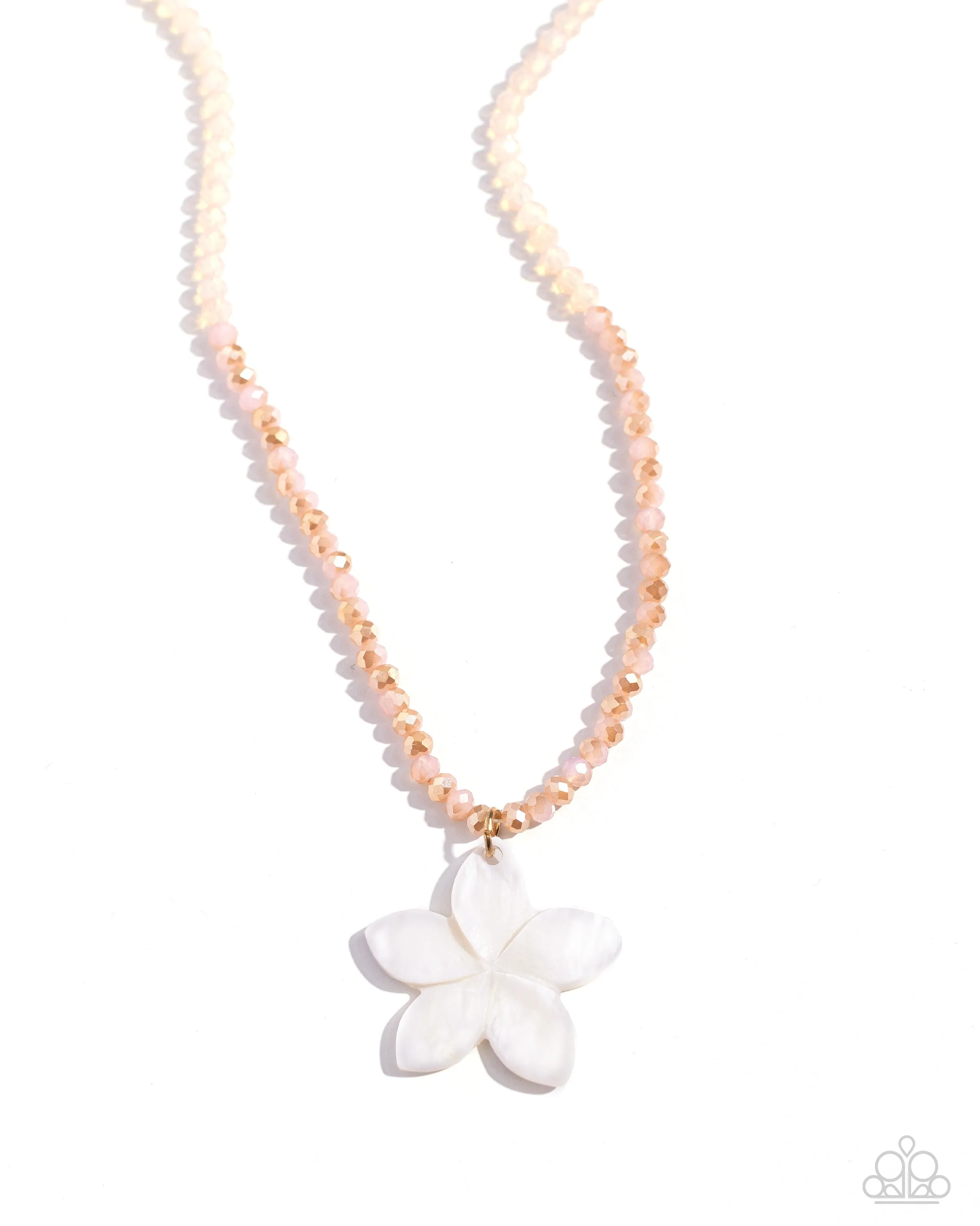 Handcrafted Hawaiian - Pink - Shimmery Bead White Seashell Flower Paparazzi Short Necklace