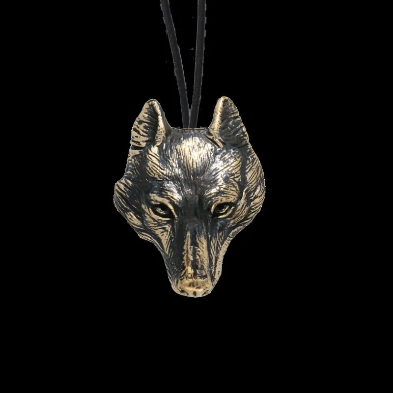 Handcrafted Natural Wolf Head Bronze Pendant