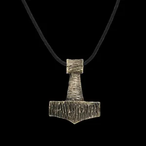 Handcrafted Thor's Hammer Bronze Mjolnir Wooden Style Pendant [Large]