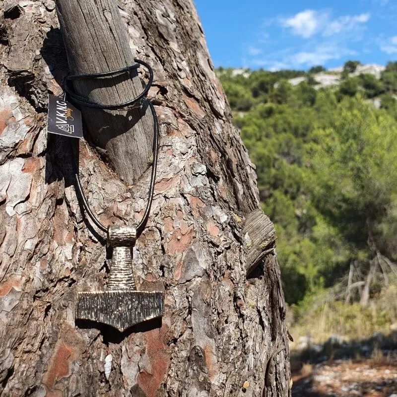 Handcrafted Thor's Hammer Bronze Mjolnir Wooden Style Pendant [Large]