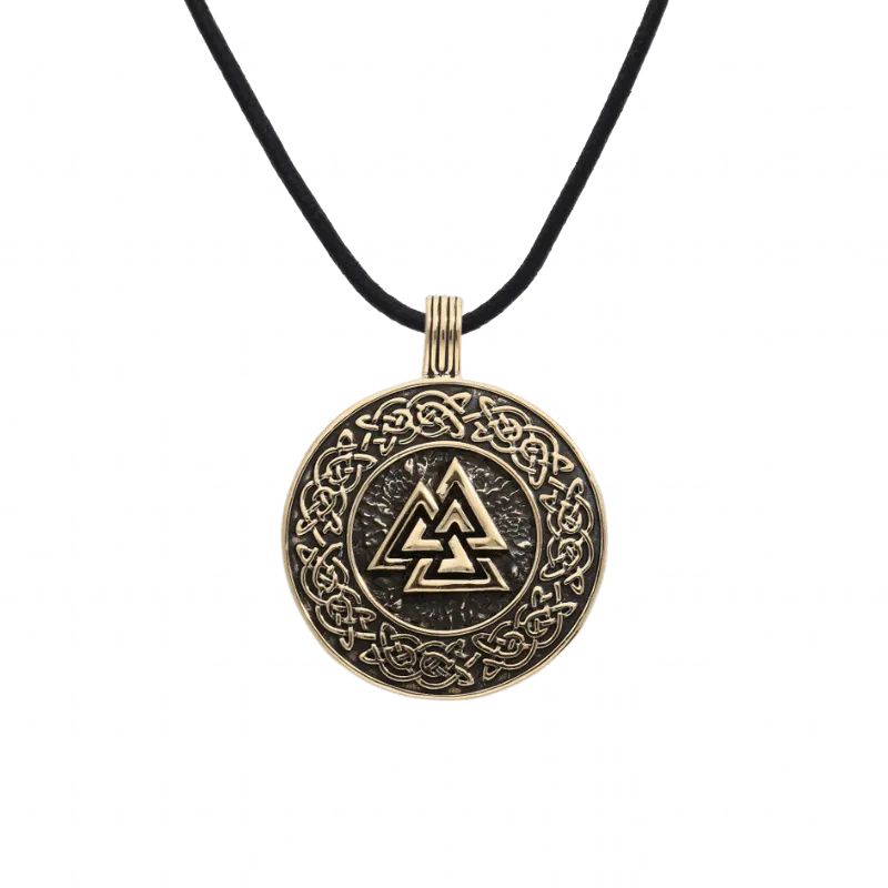 Handcrafted Valknut Norse Patterns Amulet Bronze