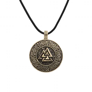 Handcrafted Valknut Norse Patterns Amulet Bronze