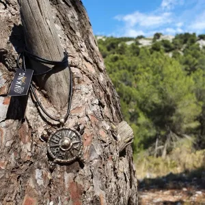 Handcrafted Viking Shield Axes and Runes Bronze Pendant