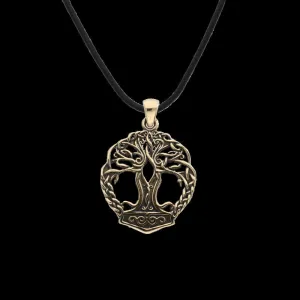 Handcrafted Yggdrasil Mjolnir Bronze Pendant