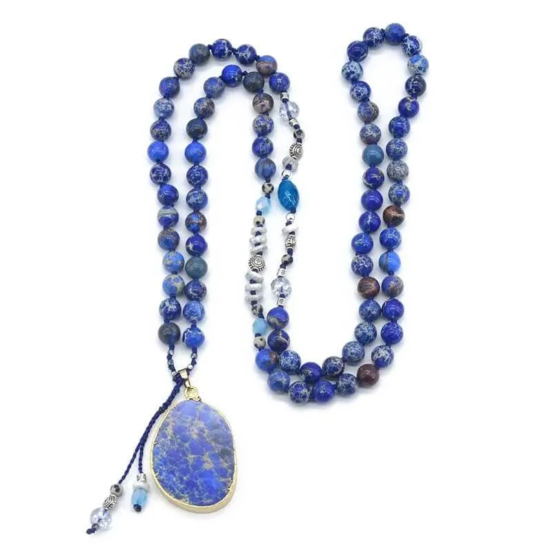 Handmade Imperial Blue Gilded Stone Necklace