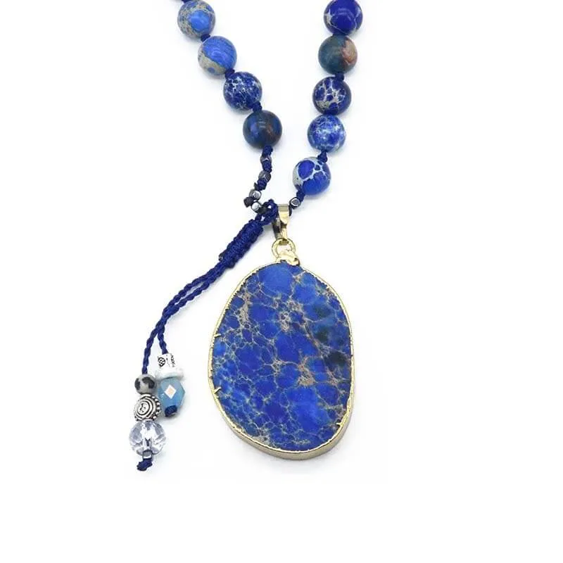Handmade Imperial Blue Gilded Stone Necklace