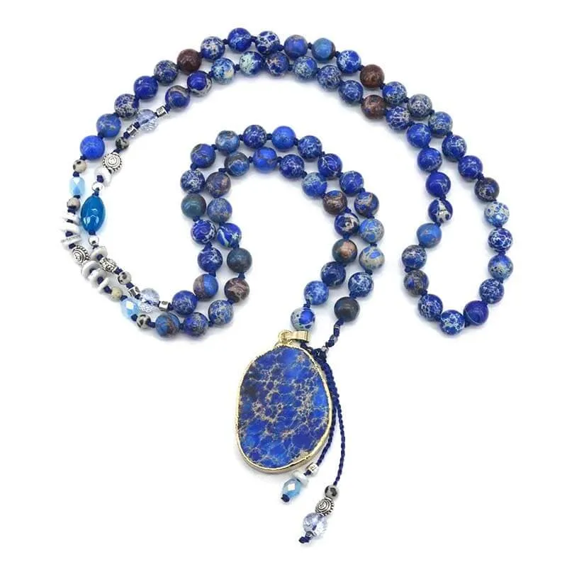 Handmade Imperial Blue Gilded Stone Necklace