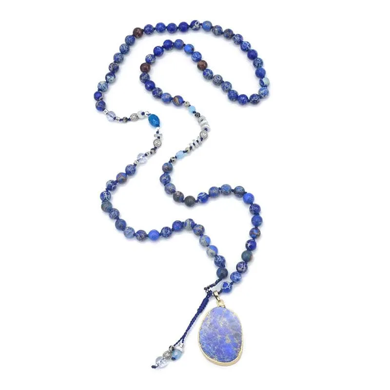 Handmade Imperial Blue Gilded Stone Necklace