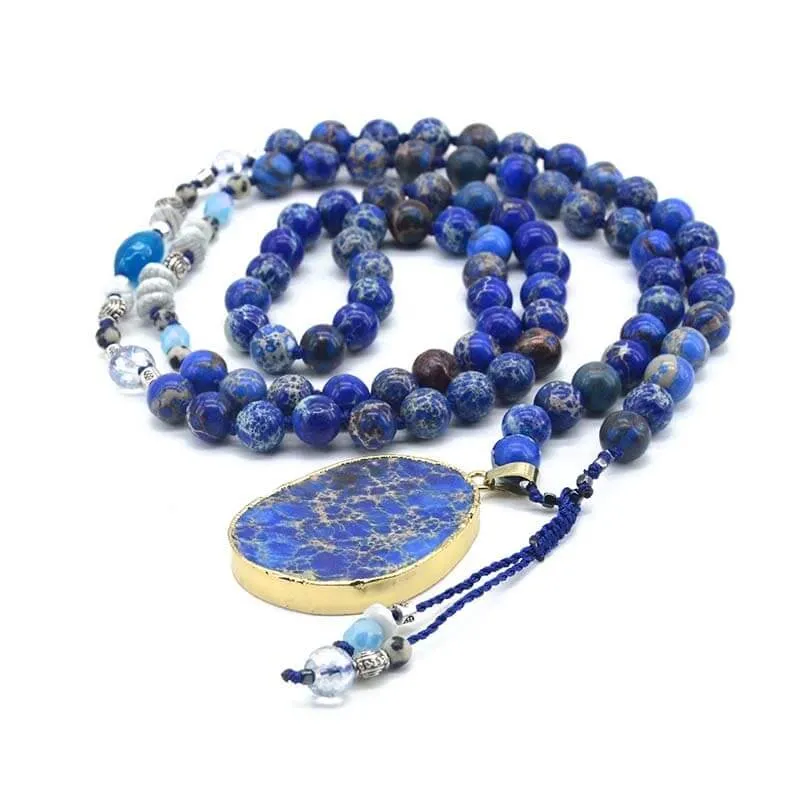 Handmade Imperial Blue Gilded Stone Necklace