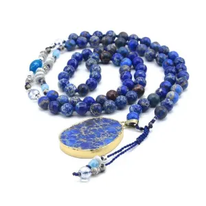 Handmade Imperial Blue Gilded Stone Necklace