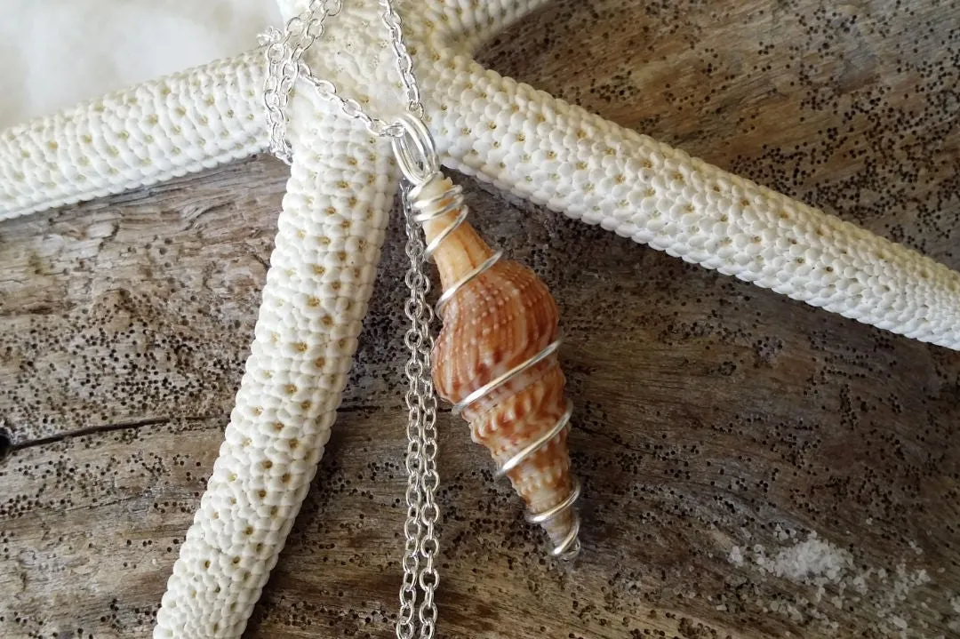 Handmade in Hawaii, Wire wrapped natural conch seashell necklace,Hawaiian jewelry.Gift for her.Beach jewelry.