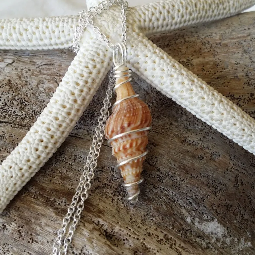 Handmade in Hawaii, Wire wrapped natural conch seashell necklace,Hawaiian jewelry.Gift for her.Beach jewelry.