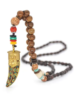 Handmade Original Wooden Bead Fish Pendant Sweater Chain Beads Accessories Casual Art Gold-plated Necklace