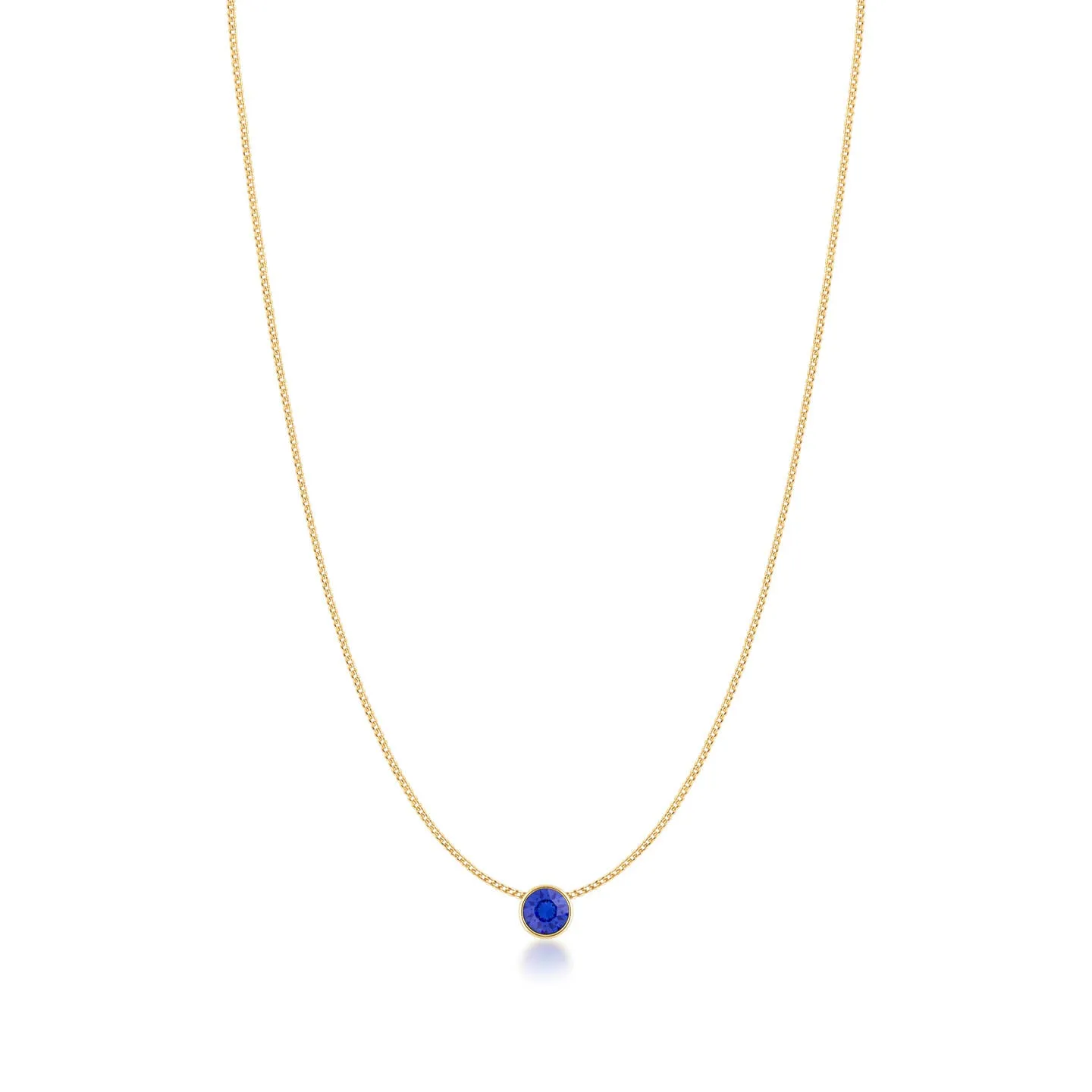 Harley Small Pendant Necklace with Blue Sapphire Round Crystals from Swarovski Gold Plated