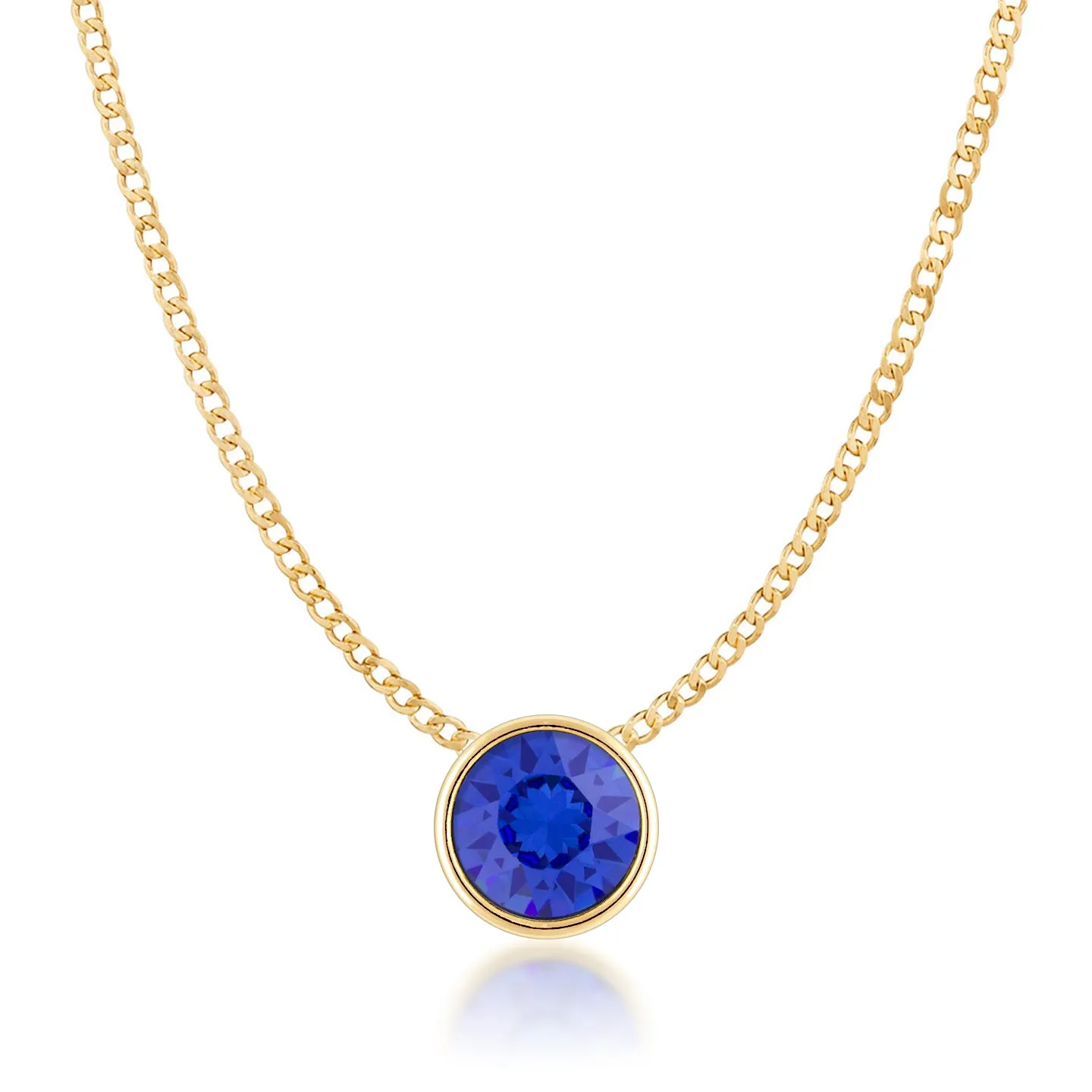 Harley Small Pendant Necklace with Blue Sapphire Round Crystals from Swarovski Gold Plated
