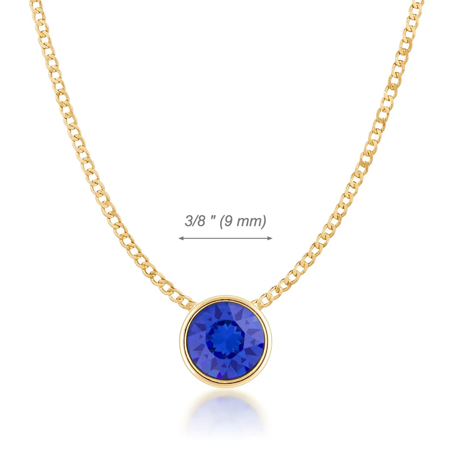 Harley Small Pendant Necklace with Blue Sapphire Round Crystals from Swarovski Gold Plated