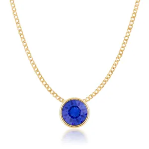 Harley Small Pendant Necklace with Blue Sapphire Round Crystals from Swarovski Gold Plated
