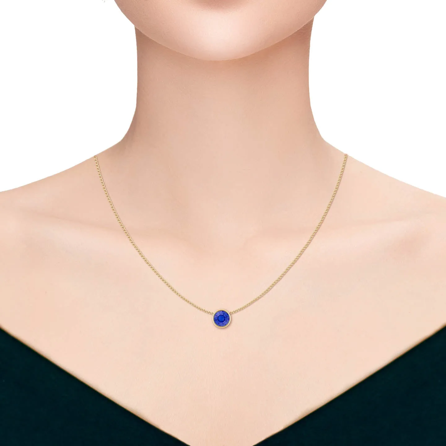 Harley Small Pendant Necklace with Blue Sapphire Round Crystals from Swarovski Gold Plated