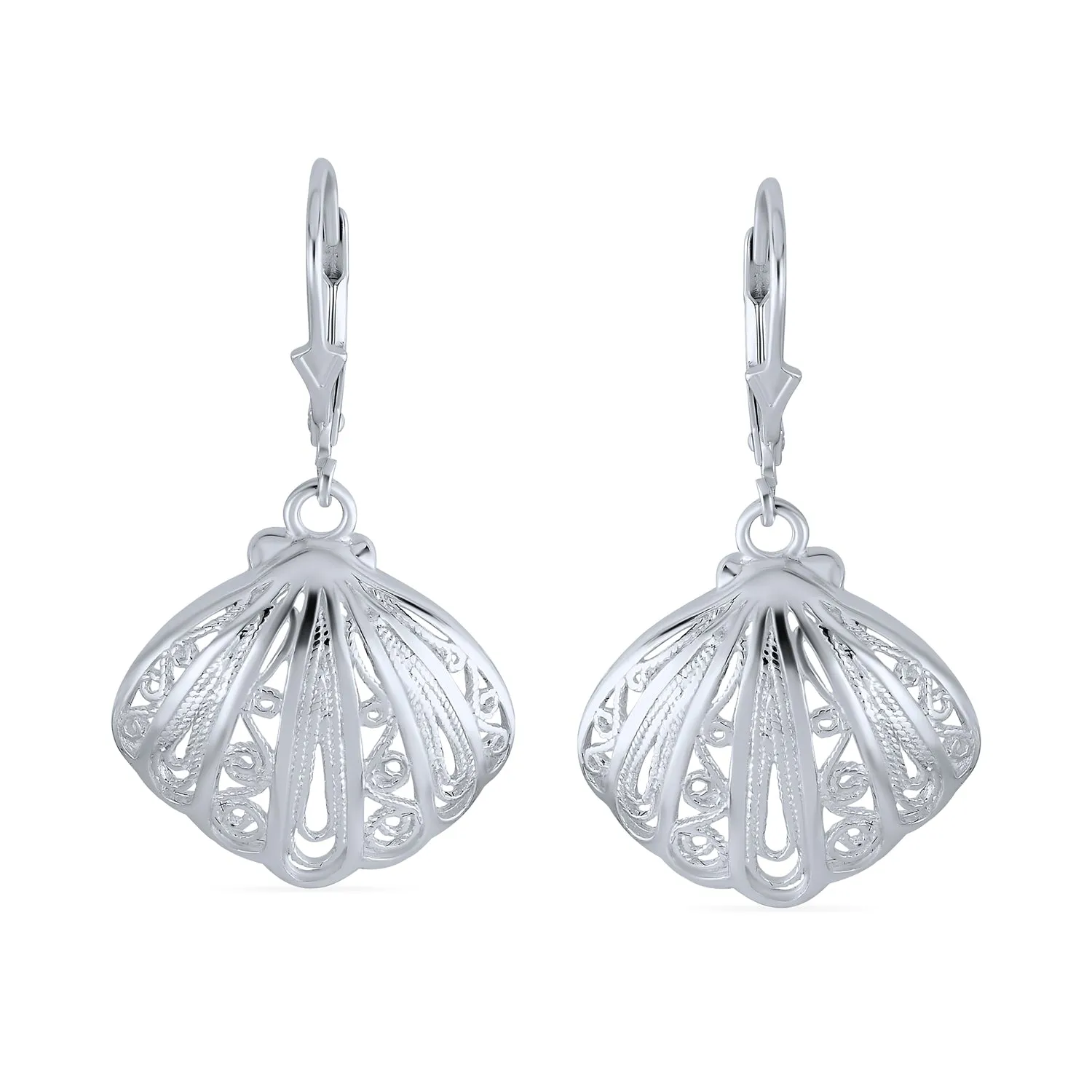 Hawaiian Seaside Dangle Earrings Sand Dollar Starfish Seashell 14K Gold-Plated