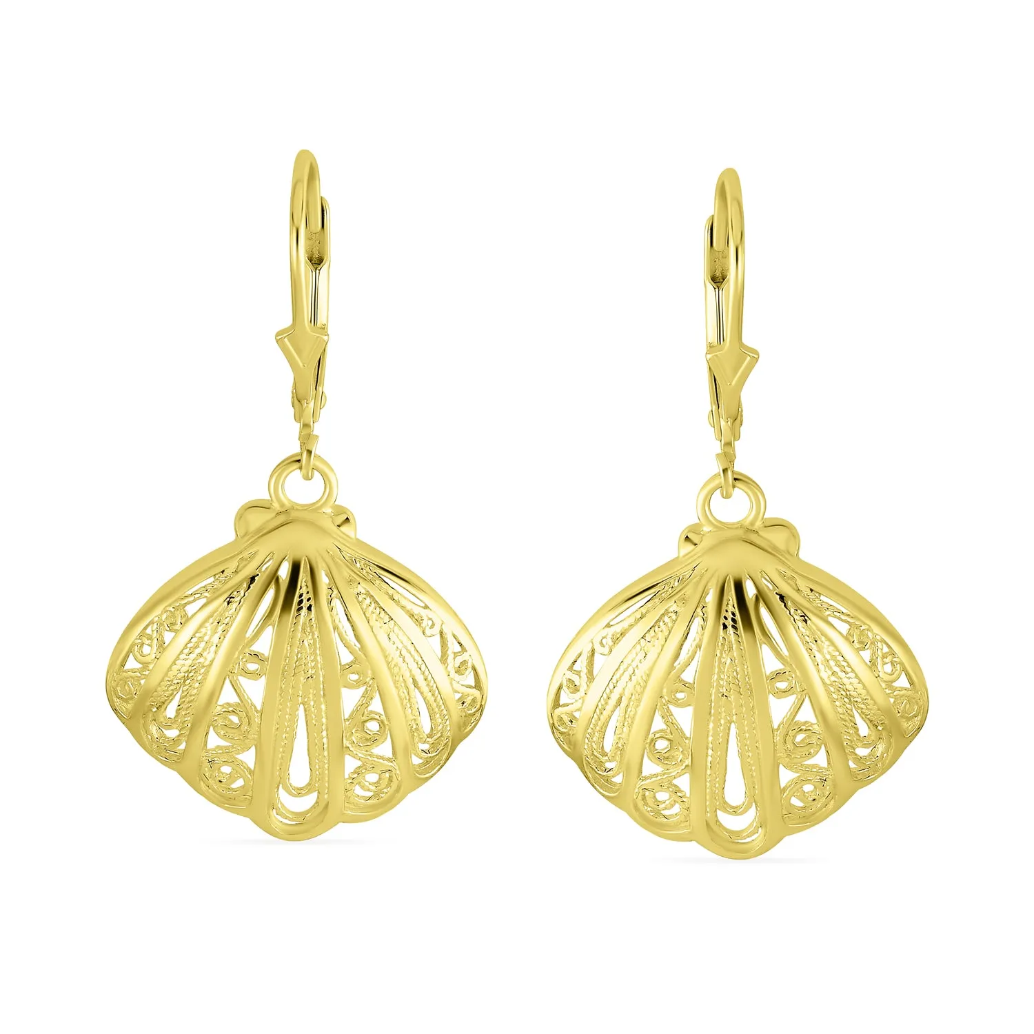 Hawaiian Seaside Dangle Earrings Sand Dollar Starfish Seashell 14K Gold-Plated