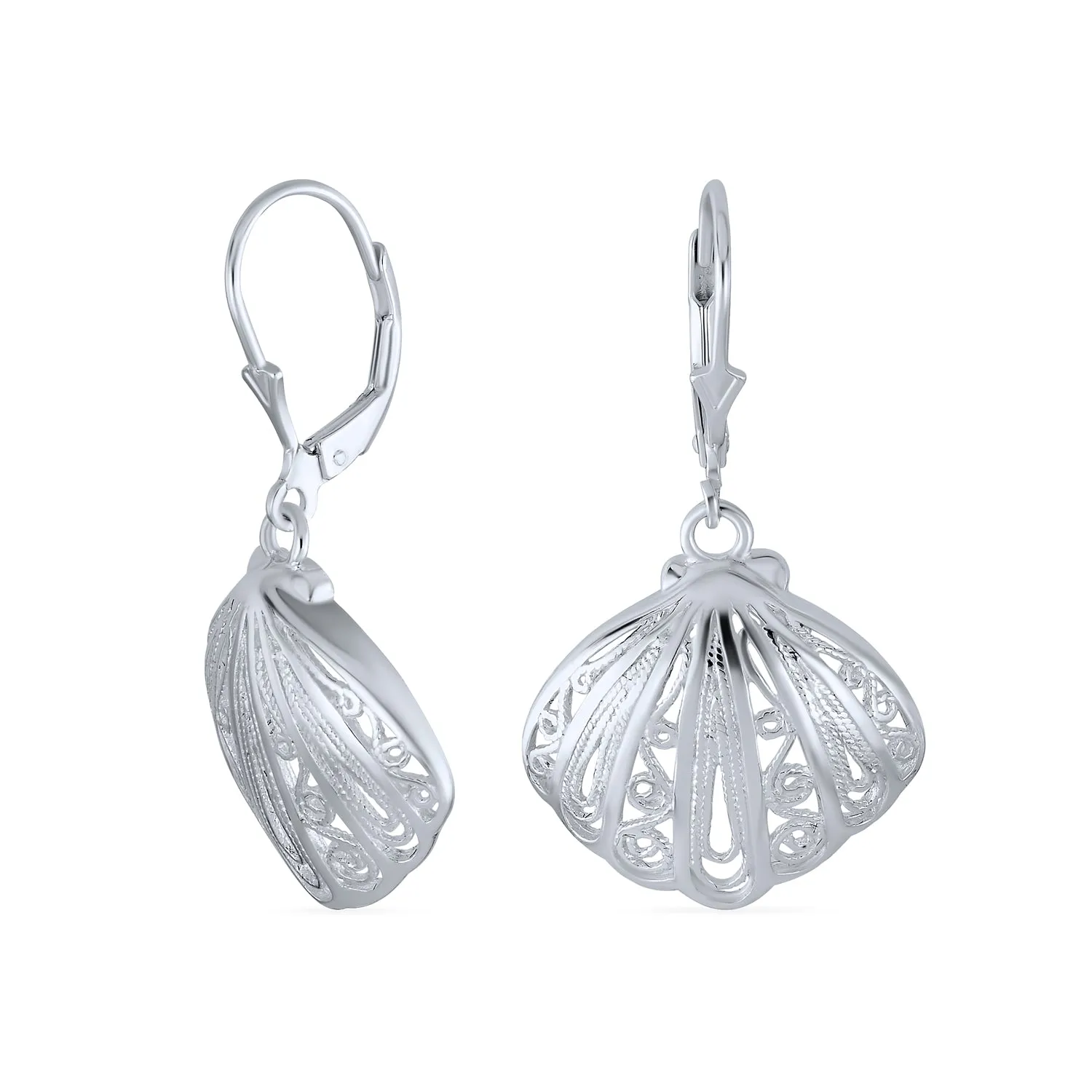 Hawaiian Seaside Dangle Earrings Sand Dollar Starfish Seashell 14K Gold-Plated