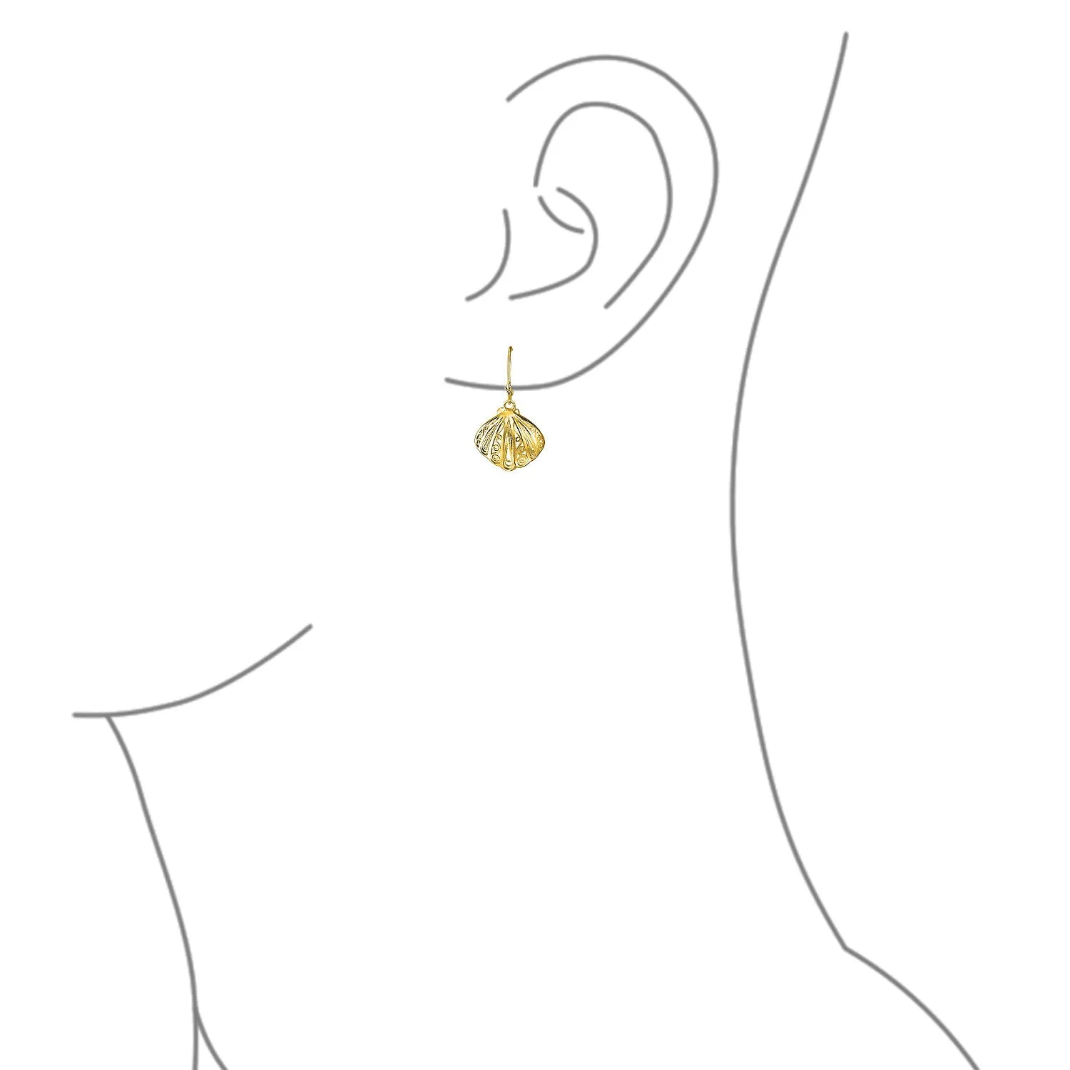 Hawaiian Seaside Dangle Earrings Sand Dollar Starfish Seashell 14K Gold-Plated