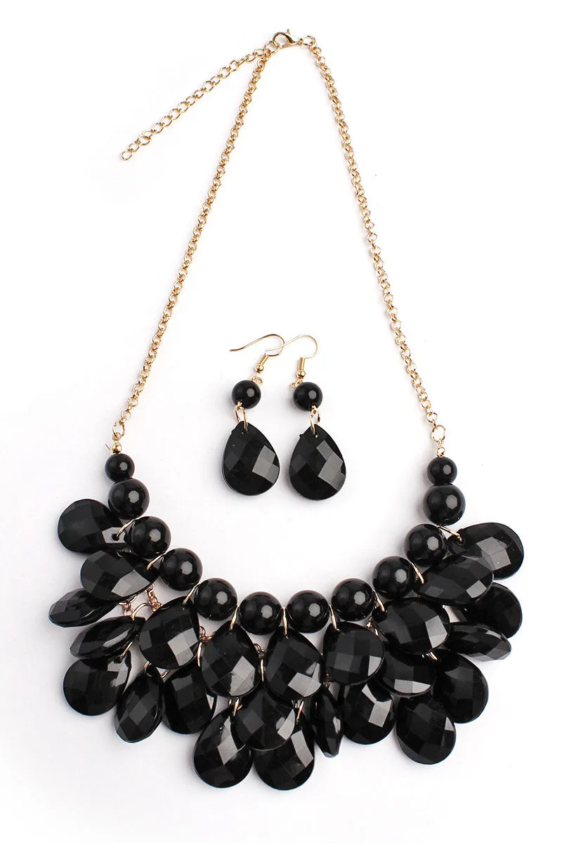 HDN1212 - TEARDROP BUBBLE BIB NECKLACE AND EARRING SET