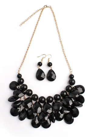 HDN1212 - TEARDROP BUBBLE BIB NECKLACE AND EARRING SET